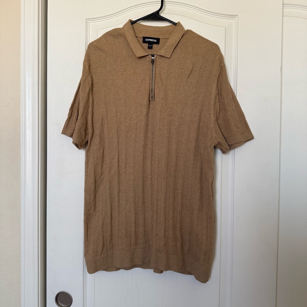 Express Men’s‎ Quarter Zip Polo Shirt Knit Ribbed Business Casual Preppy Shirt L